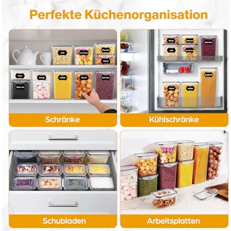 YASHE Vorratsdosen Set, luftdicht, 10 x 1.5L, BPA-freier Kunststoff, mit wiederverwendbaren Etiketten und Löffeln – Bild 8