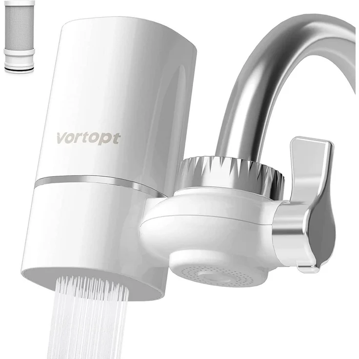 Vortopt Wasserhahnfilter, NSF-zertifiziert, reduziert Blei und Chlor, 5-Stufen-Filtration, Weiß, inklusive 1 Filter