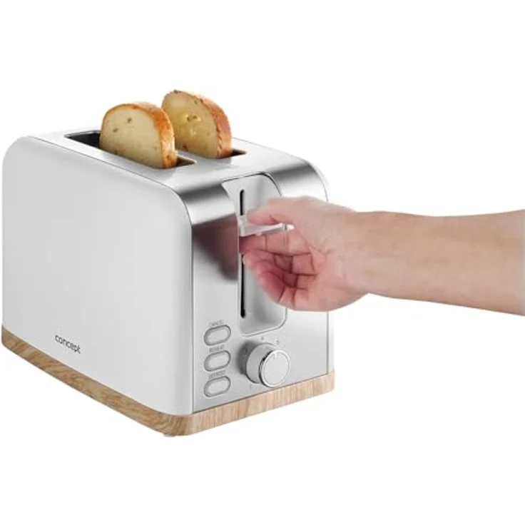 Concept Elwood TE2015 Elektrischer Toaster 930 W, 7 Bräunungsgrade, Automatischer Brotauswurf und Geräteabschaltung, Auftau-/Aufwärm-/Soforttoastfunktion, Weiß. – Bild 3