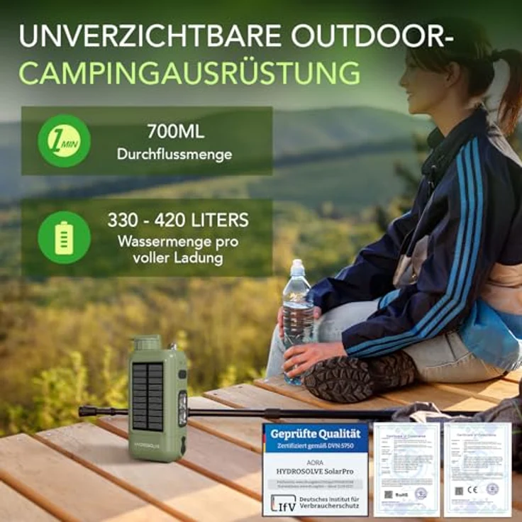 Neues Wasser HYDROSOLVE SolarPro Outdoor Wasserfilter, elektrisch mit 0,01-µm-Filtration, 5200-mAh-Akku, USB & Solar-Energie, tragbar – Bild 4
