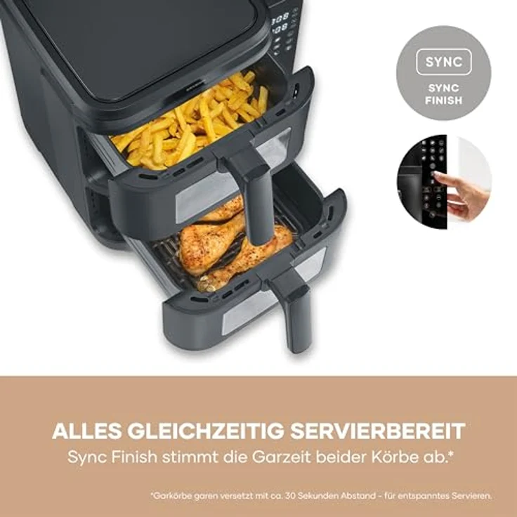 SEVERIN Severin® S-Fry Duo Stack Heißluftfritteuse FR 9598, 11 Liter, 9 Automatikprogramme, einklappbares LED-Touch-Display – Bild 7
