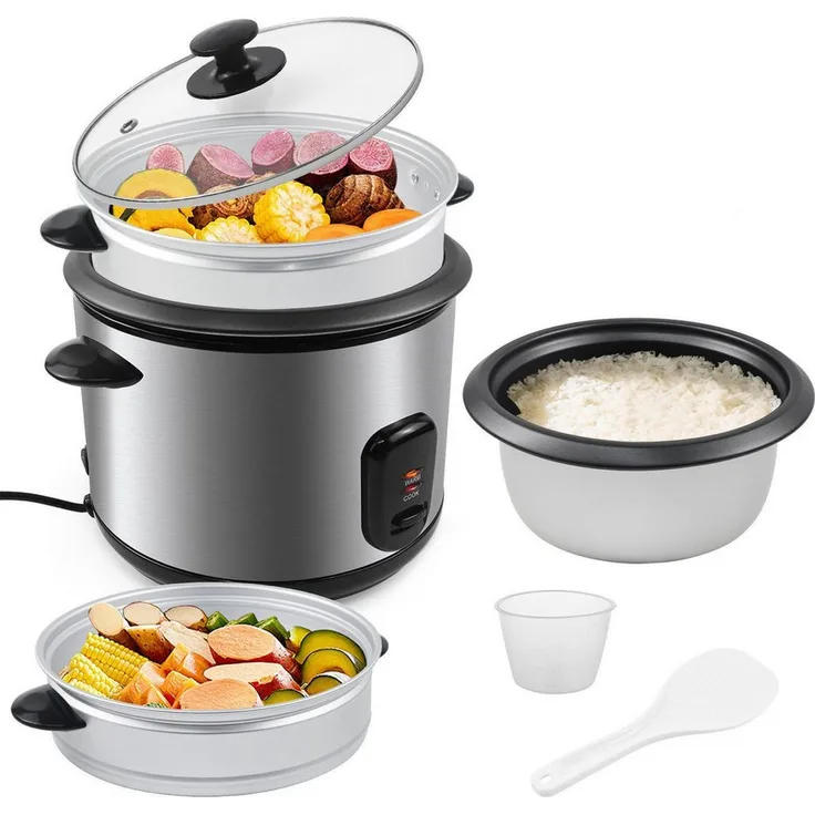 OZAVO Reiskocher OZSRC-18 1,8L mit Dampfkorb, 900W, Warmhaltefunktion, für bis zu 12 Portionen, hitzesicheres Design, schwarz