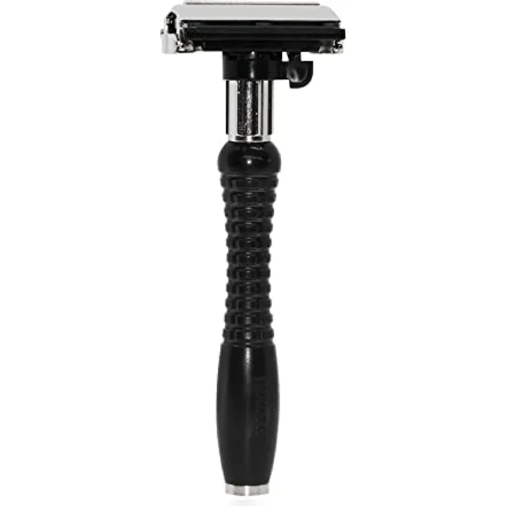 Feather DER-A Adjustable Double Edge Razor, Rasierklinge-Rasierer mit 2 Klingeneinstellungen und butterfly-geöffnetem Kopf, schwarz