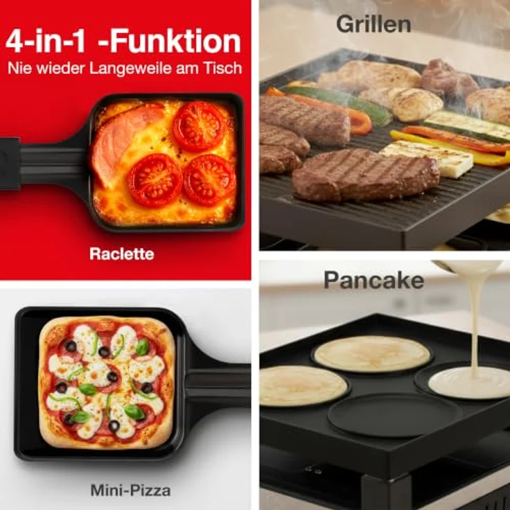 SOLIS OF SWITZERLAND Raclette & Pizza Grill for 4, Typ 7910, 1020 W, Wendbare Grillplatte, 4 Raclettepfännchen, Edelstahl, schwarz – Bild 2