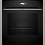 Neff B54CR31N0, N70, CircoTerm, Slide und Hide Einbaubackofen, 60x60cm, Edelstahl, 3.7 Zoll Full Touch TFT-Farb- und Grafikdisplay, Home Connect, Soft Opening