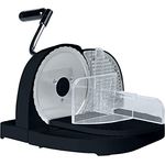 WENKO Brotschneidemaschine Schwarz, Schneidemaschine für Brot aus Kunststoff mit Edelstahlmesser, Führungsschlitten mit Restehalter und Fingerschutz, fester Stand durch Saugnapf, 31 x 20 x 29 cm