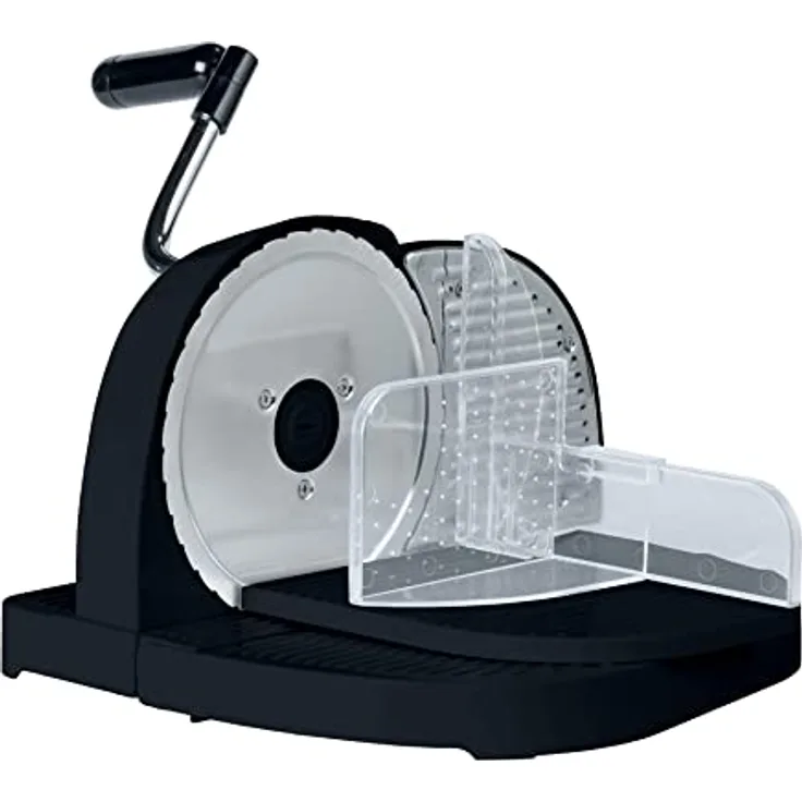 WENKO Brotschneidemaschine Schwarz, Schneidemaschine für Brot aus Kunststoff mit Edelstahlmesser, Führungsschlitten mit Restehalter und Fingerschutz, fester Stand durch Saugnapf, 31 x 20 x 29 cm