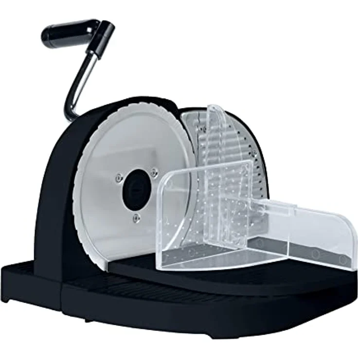 WENKO Brotschneidemaschine Schwarz, Schneidemaschine für Brot aus Kunststoff mit Edelstahlmesser, Führungsschlitten mit Restehalter und Fingerschutz, fester Stand durch Saugnapf, 31 x 20 x 29 cm – Bild 1