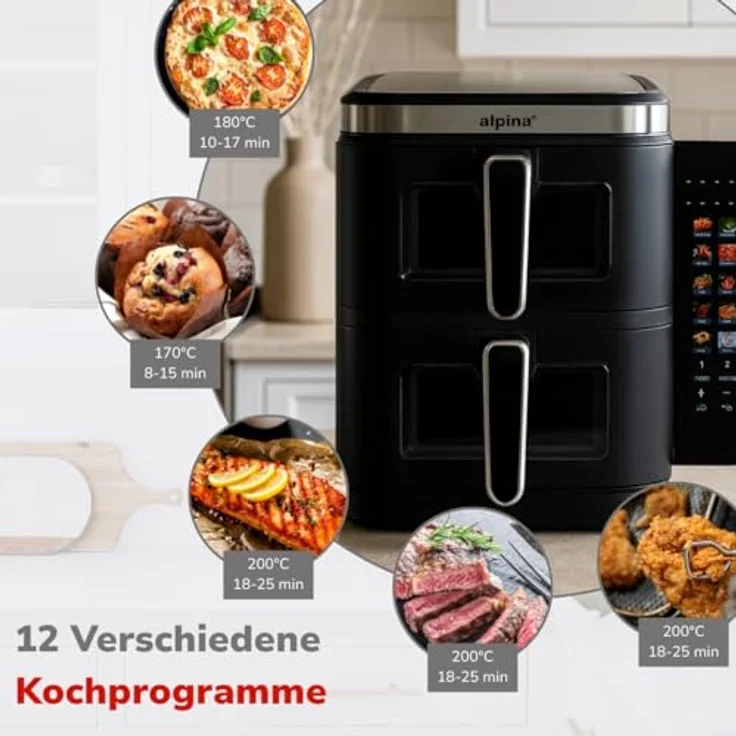 Alpina Doppel-Heißluftfritteuse, Ölfreies Kochen für gesunde Mahlzeiten – Bild 6