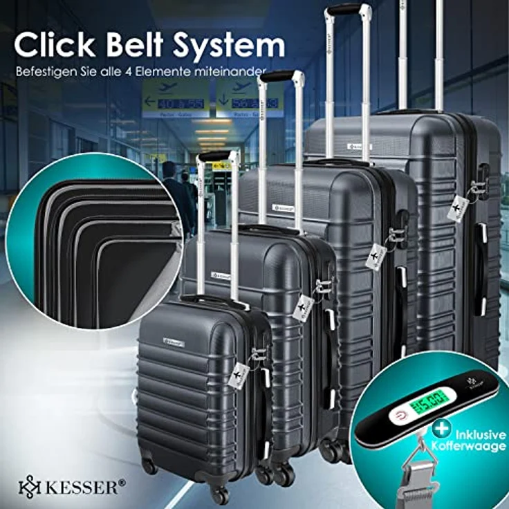 KESSER® 4tlg. Hartschalenkofferset Reisekoffer Set Reisekofferset Trolley Koffer Inkl. Kofferwaage + Gepäckanhänger Rollkoffer Schloss 4 Rollen ABS-Hartschale Teleskopgriff S-M-L-XL – Bild 4