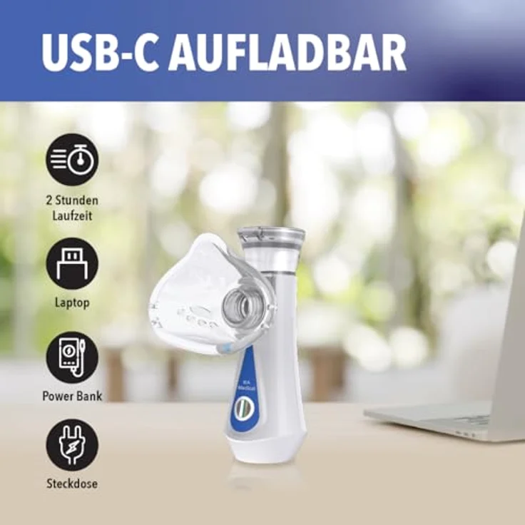 IEA Medical Inhalationsgerät, Vernebler mit USB-C Ladekabel, super feine Zerstäubung, blau - Preisvergleich – Bild 5