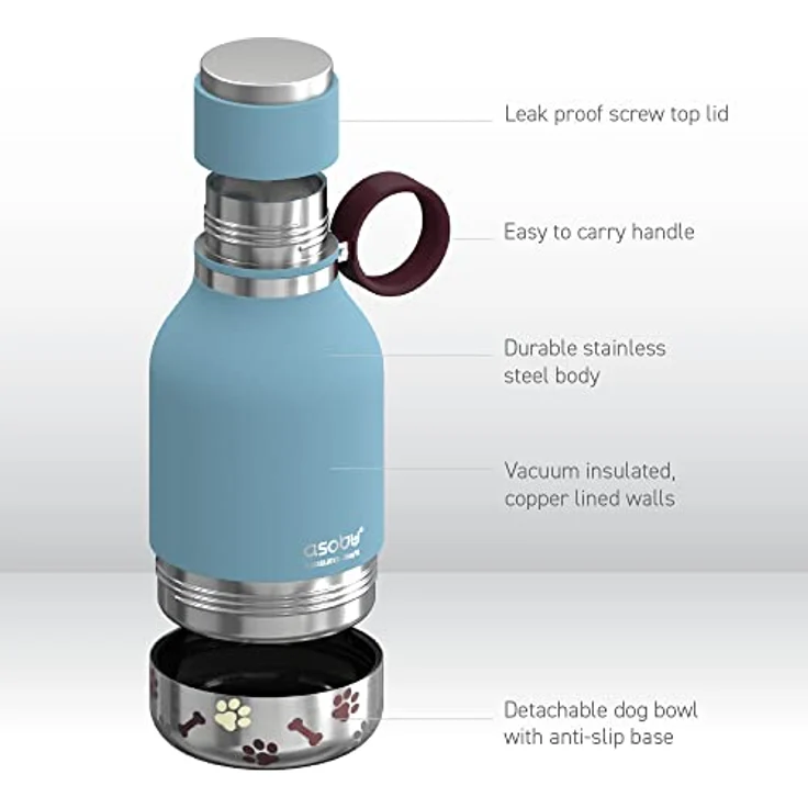 ASOBU Dog Bowl Bottle, rutschfeste Trinkflasche mit abnehmbarer Schale, blau, 0.975 L – Bild 6