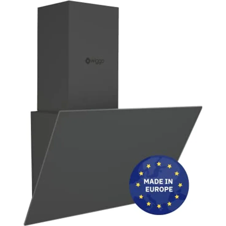 Wiggo Dunstabzugshaube 60cm kopffrei I Abluft Umluft Dunstabzug 300m³/h - LED Touch-Display 3 Stufen I Schräghaube inkl. Fettfilter & 2x Kohlefilter I Abzugshaube mit Glasfront grau