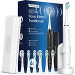 Sonic Elektrische Zahnbürste Schallzahnbürste - PHYLIAN PRO Reise Zahnbürsten Elektrisch, Schall Electric Toothbrush Mit 6 köpfe, 5 modi, Timer, 60 Tage Akkuleistung (Weiß)