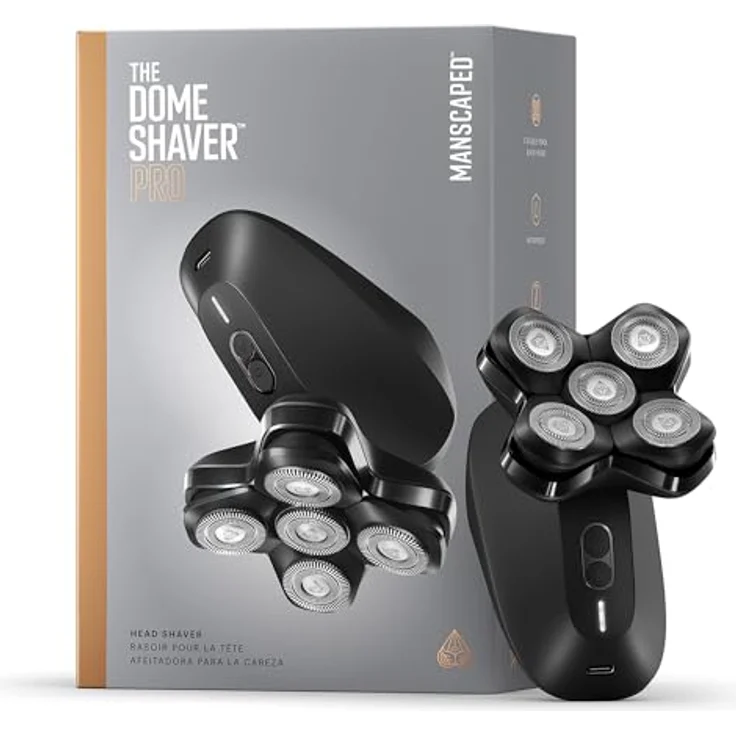 Manscaped Refining The Gentleman The Dome Shaver™ PRO Kopf- Glatzenrasierer für Männer, 5 rotierende SkinSafe® Scherelemente mit FlexAdjust Technology, wasserdicht, USB-C/Induktion ladbar, akkubetrieben, Reisesperre, Schwarz – Bild 1