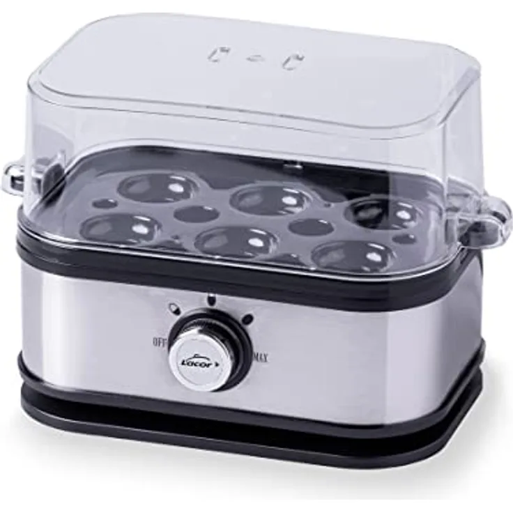 Lacor - 69344 - Eierkocher SIX OVUM, Edelstahl 18/10, 100% BPA-frei, 3 Kochstufen: Hart, Mollet, Wasser durchgelassen, Kapazität: 6 Eier, automatische Abschaltung, 23,5 x 13 x 14 cm, grau