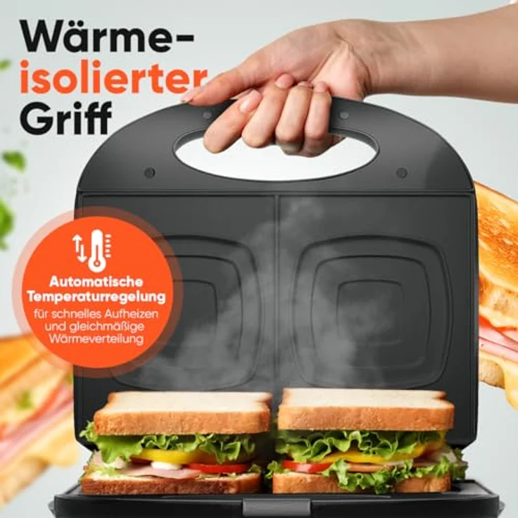 BOMANN Sandwichmaker ST 6074 CB, Sandwichtoaster mit viereckigen Platten, Antihaftbeschichtung und Backampel – Bild 5