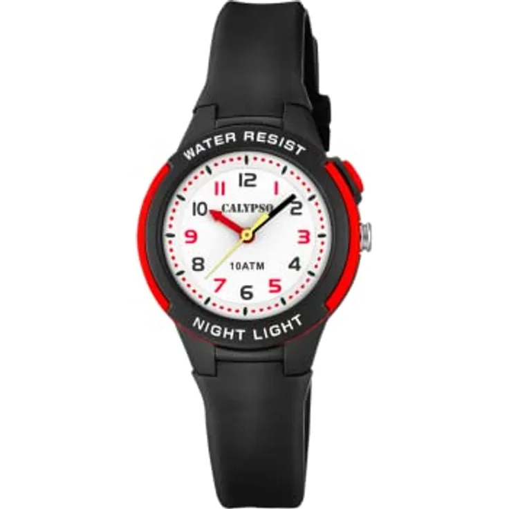 Calypso Unisex Kinder Analog Quarz Uhr mit Plastik Armband K6069/6, 30mm, Wasserdicht bis 10 bar, Weiß mit NACHTLICHT