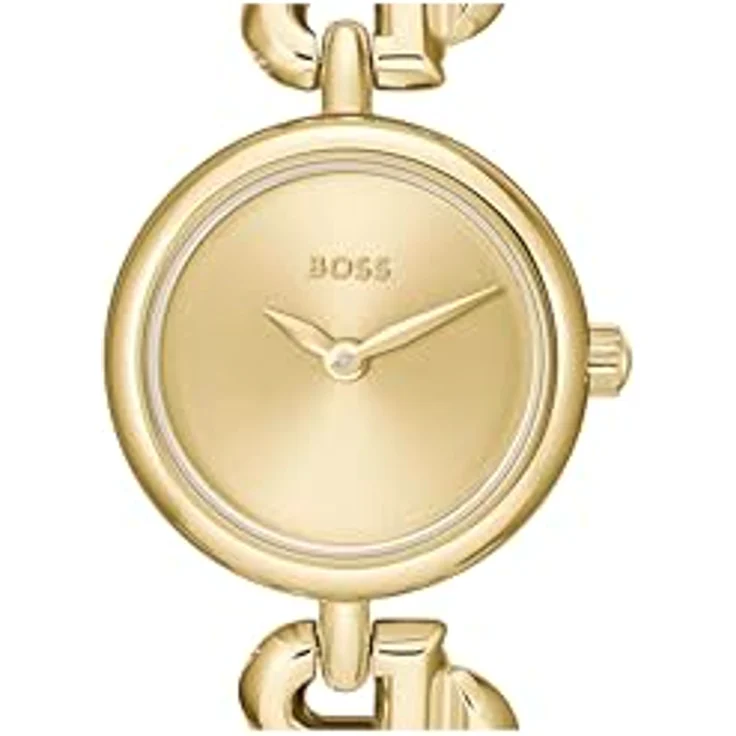 BOSS Double B Dressy, Damen Uhr mit DREI-Zeiger-Quarzwerk, goldenes Zifferblatt und Edelstahlarmband, wasserdicht bis 3 ATM – Bild 2