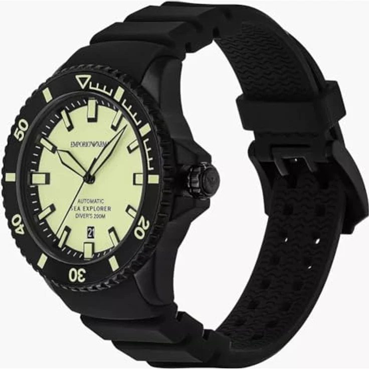 Emporio Armani Armbanduhr für Herren, Quartzwerk, 42,5 mm, Edelstahlgehäuse, grünes und schwarzes Zifferblatt, Silikonband, wasserdicht bis 200 m – Bild 2