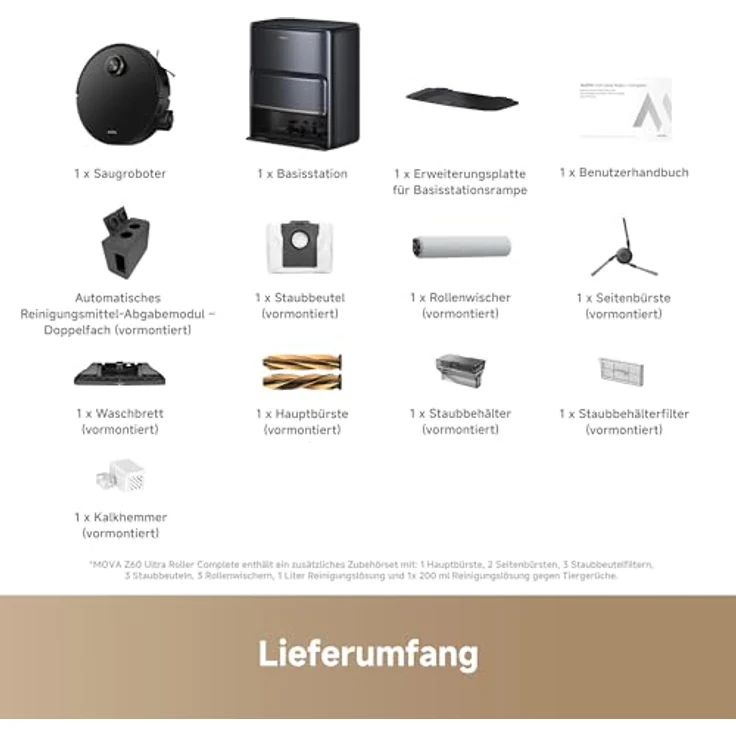 Mova Z60 Ultra Roller Complete, Saugroboter mit Wischfunktion, 700 W, Warmwasser-Wischsystem, 28.000 Pa, Hindernisüberwindung, App-Steuerung – Bild 10