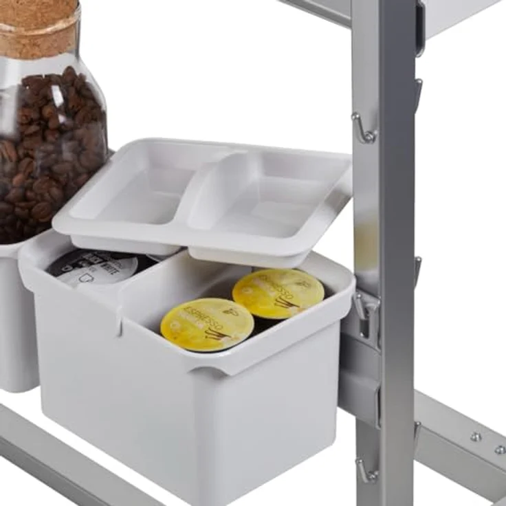 Kesseböhmer YouboXx-Set 3 Organisationssystem für Apothekerauszug, 6 Boxen (1,0 L und 2,1 L) mit weißen Deckeln und Trennteiler, silbergraue Trägerschienen – Bild 5
