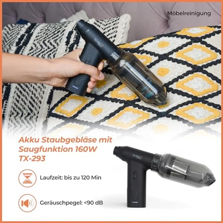 Technaxx Krümel-Akkusauger Technaxx Akku Staubgebläse mit Saugfunktion 160W TX-293, Handstaubsauger mit 5 Aufsätzen, schwarz – Bild 6