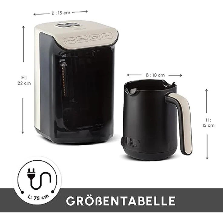 KARACA Hatır Roast Türkische Kaffeemaschine Creme 5 Tassen Kapazität Viel Schaum,535W,Sprachwarnsystem,;Lichtwarnsystem, Messlöffel, Einfache Reinigung – Bild 2