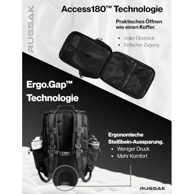RUGSAK Alpha 45L Rucksack Phantom Black – Wasserabweisend, 18-Zoll Laptopfach, Ergonomisch, Reise, Alltag & Outdoor – Bild 7