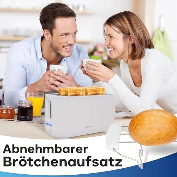 Bomann Toaster 4 Scheiben | Langschlitztoaster mit Auftau-/Aufwärm-/Schnellstoppfunktion | Toaster mit Brötchenaufsatz | Toaster weiß auch für Toastbrötchen & Fertigwaffeln | TA 6070 CB – Bild 3