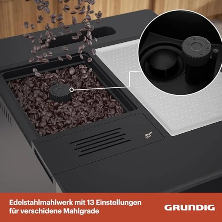 GRUNDIG KVA 6230 Kaffeevollautomat mit Milchaufschäumdüse, 19 Bar Pumpendruck, Touch-Display, Schwarz – Bild 4