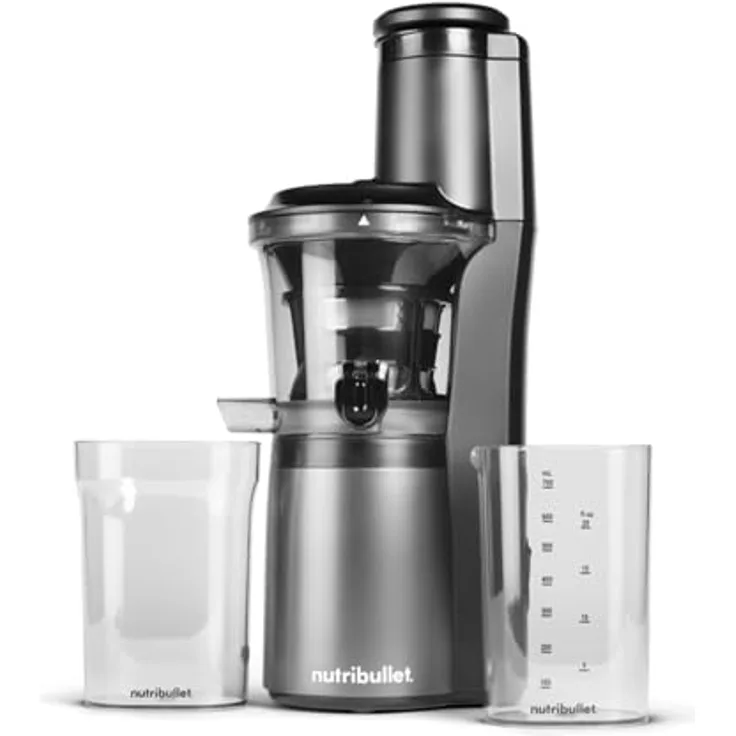nutribullet NBJ500 Slow Juicer, Kaltentsafter mit 1,8 L Fruchtfleischbehälter, schwarzer Edelstahl, leiser Motor für effiziente Saftgewinnung