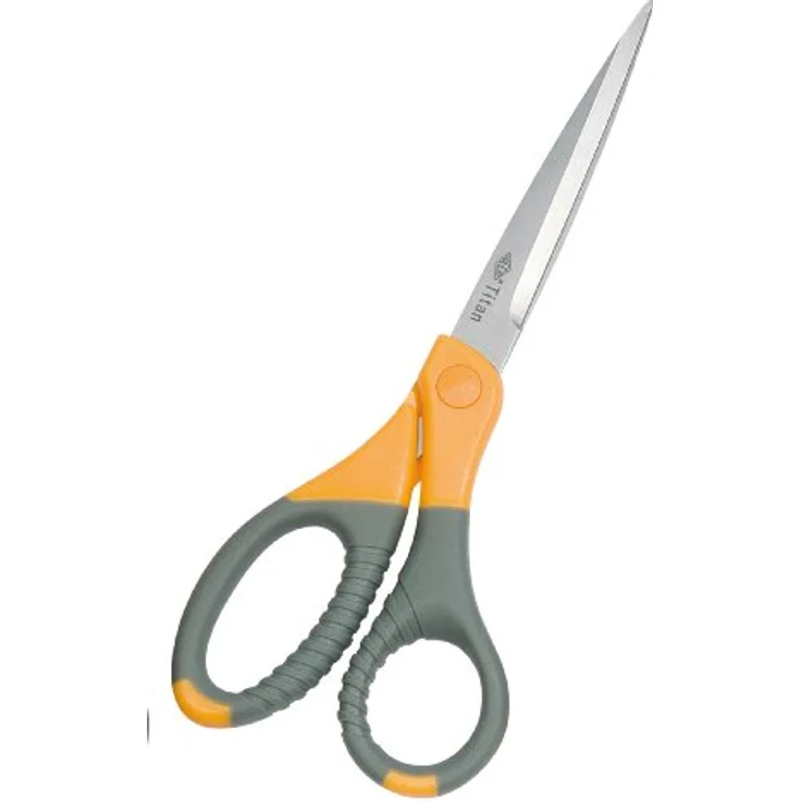 Wedo 9858 Universalschere (Titan plus, beschichteter Edelstahl, mit Spezialschliff, gummierte Softgriffe auch für Linkshänder, 21,5 cm) grau/gelb – Bild 1