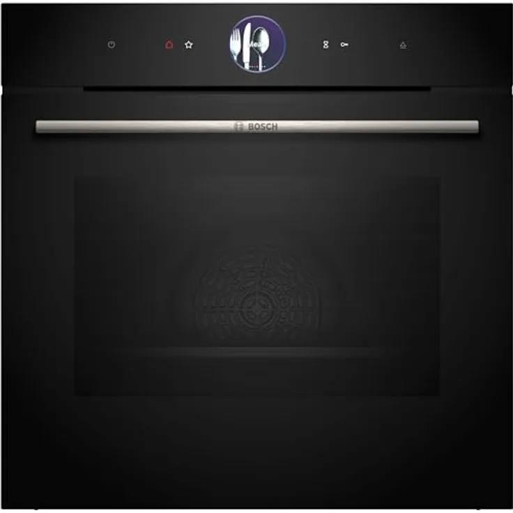 Bosch HRG7764B1, Smarter iQ700 Einbau-Backofen mit Dampfunktion, 60 x 60 cm, Schwarz, Made in Germany, Pyrolyse & Hydrolyse, Bratenthermometer, Air Fry, Farb-Touch-Screen, 4D Heißluft, Bosch Assist