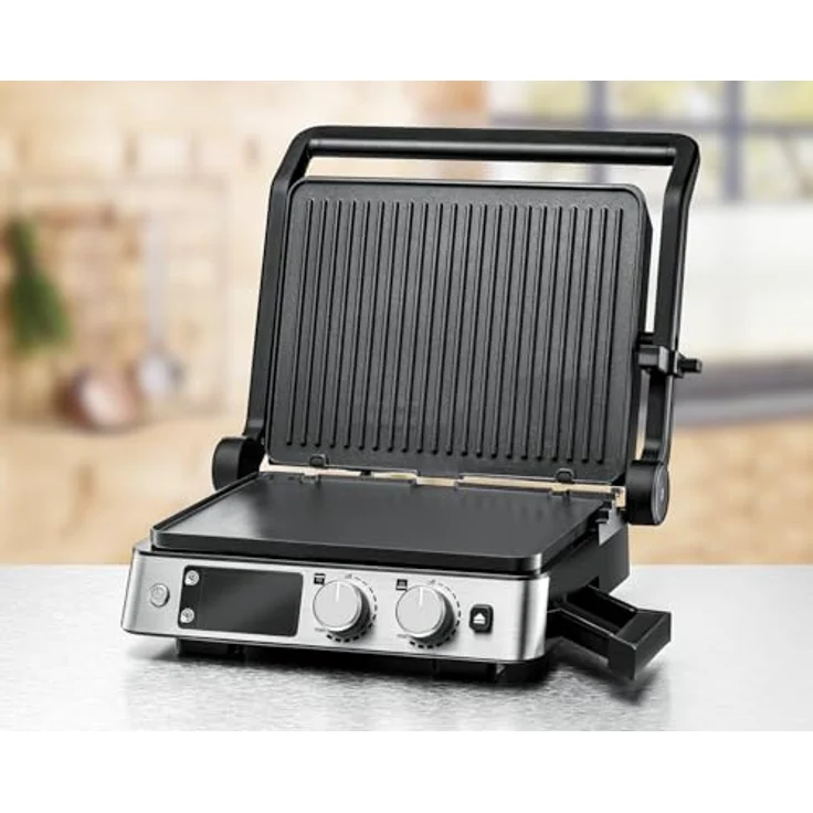 Rommelsbacher Kontaktgrill KG 2025, Kontakt- und Flächengrill mit keramischer Antihaftbeschichtung, getrennt regelbare Grillflächen, Temperaturregelung in 15 Stufen, Fettablauf, Wechselplatten – Bild 3