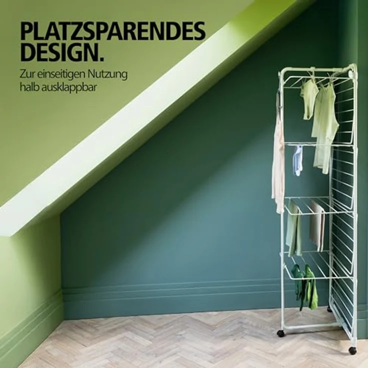Brabantia HangOn Tower Drying Rack, 23 m (weiß), klappbarer und platzsparender Standtrockner mit Rollen und Aufhängehaken – Bild 5