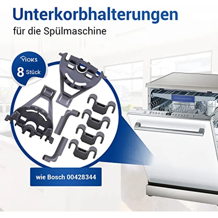 Lager-Set/Klammer Ersatz für Bosch Siemens Neff 00428344 428344 für Geschirrspüler/Spülmaschine Befestigung-Set/Korbeinsatz/Tellerhalter Korbablagen-Lagerset für Unterkorb 8-teilig – Bild 2