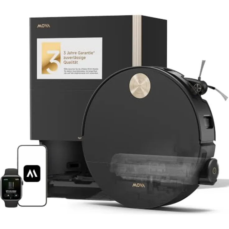 MOVA S70 Ultra Roller, Saugroboter mit 32.000 Pa Saugkraft, HydroForce-Wischen, All-in-One-Station, 100°C Moppwäsche, flach in Schwarz