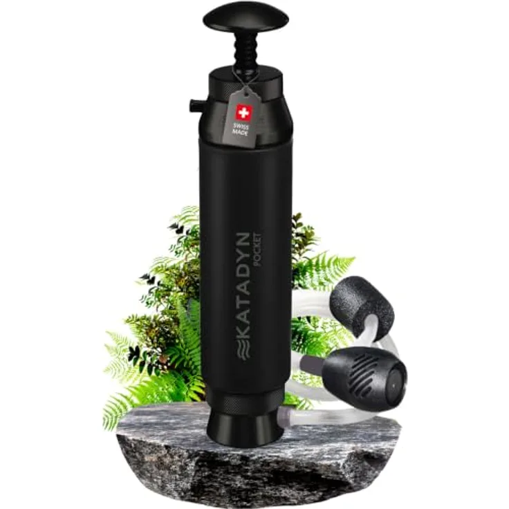 Katadyn Pocket Filter Black Edition, Keramik-Wasserfilter mit 0,2 Mikron Porengröße, für Outdoor-Reisen und Expeditionen, langlebig und mehrfach reinigbar