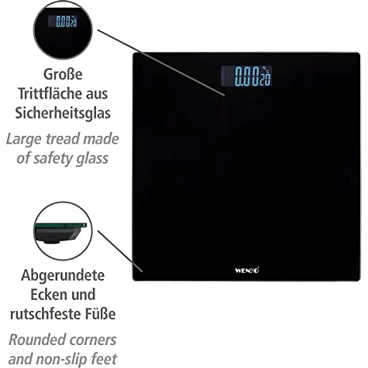 Wenko Personenwaage LCD Schwarz, digitale Körperwaage mit LCD-Display – Bild 2