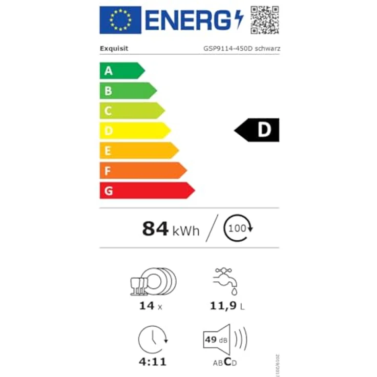Exquisit GSP59114-451D, Geschirrspüler mit 14 Maßgedecken, 4 Programmen, Energieklasse D, 49 dB, schwarz – Bild 11
