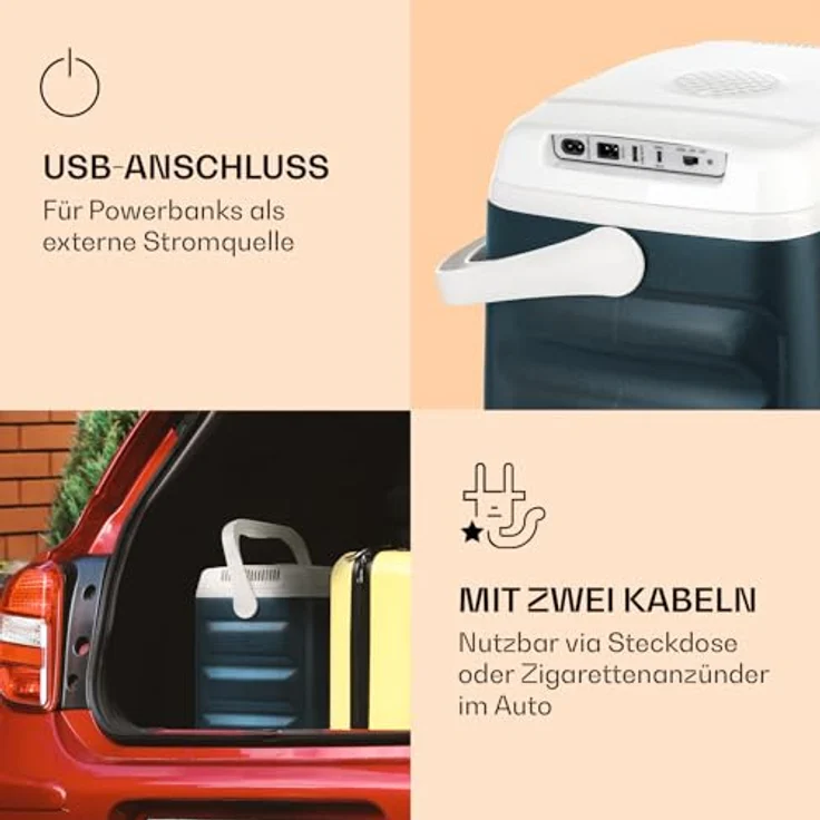 Klarstein BeerBelly 29 Thermoelektrische Kühlbox, Energieeffizienzklasse F, 29 Liter, Kühl-& Warmhaltefunktion, USB-Port, ECO-Modus, Blau – Bild 4