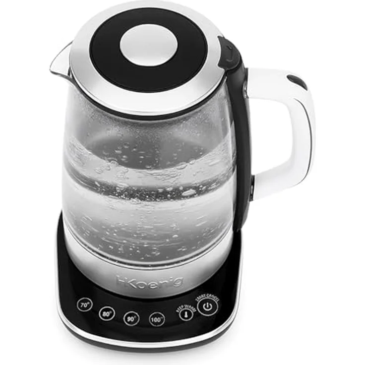 H.Koenig BO600 Elektrischer Wasserkocher, 1,5 L, Glas und Edelstahl, 4 Temperatureinstellungen (70-100 °C), Warmhaltefunktion, 2200 W – Bild 3