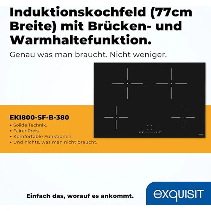 Exquisit Induktionskochfeld EKI800-SF-B-380, 9 Stufen, Stop&Go-Funktion, Abschaltautomatik, Timer, 7200 W – Bild 2