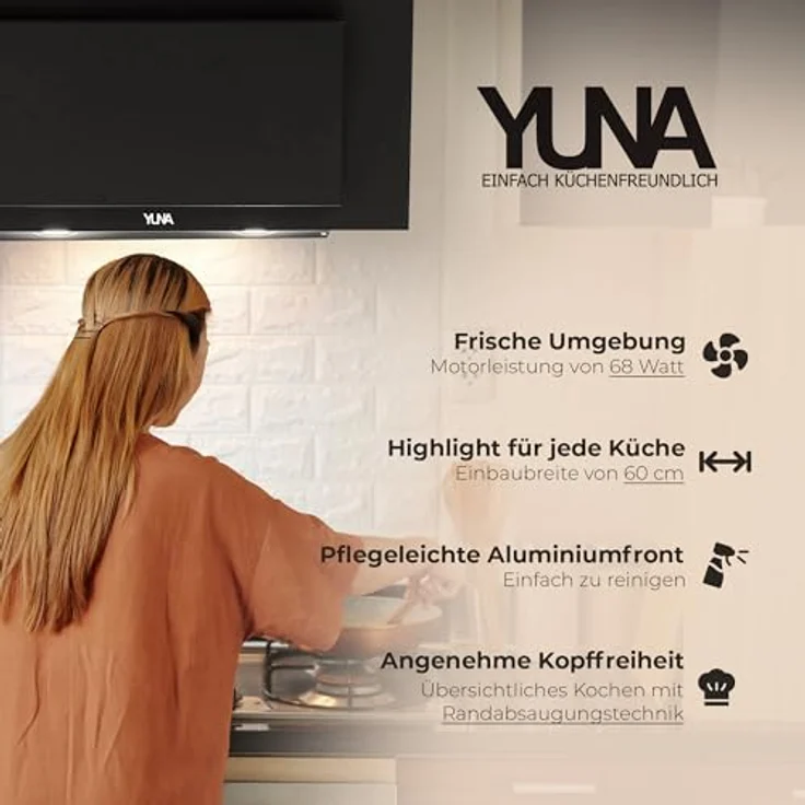 Kütech Siva 1360Y Wandhaube, Wandmontage, Energieeffizienzklasse: B, Leistungsstufen: 3, Breite 60cm, schwarz – Bild 3