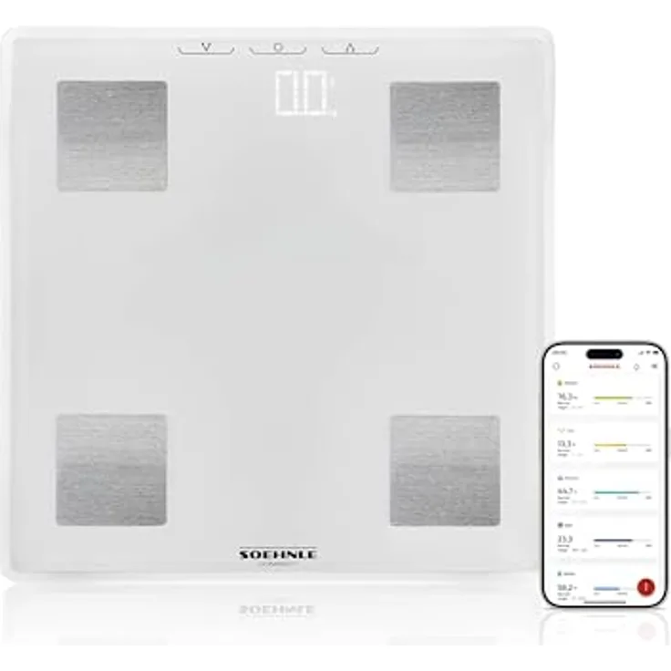 Soehnle Körperanalysewaage Shape Sense Connect Lite, Personenwaage mit App Anbindung, Körperanalyse Gewicht, Fett, Wasser- und Muskelanteil, Körperfettwaage mit LED Display, weiß