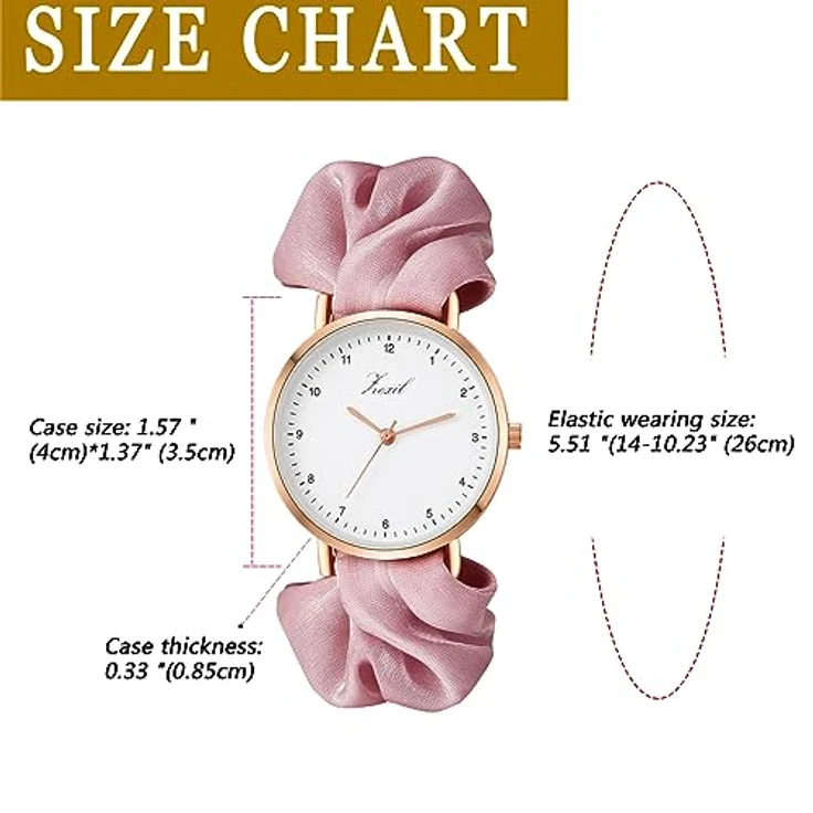 JewelryWe Uhren Damen, Elastisches Haarband mit Lila Haargummi, Analog Quarz Armbanduhr für Frauen und Mädchen – Bild 3