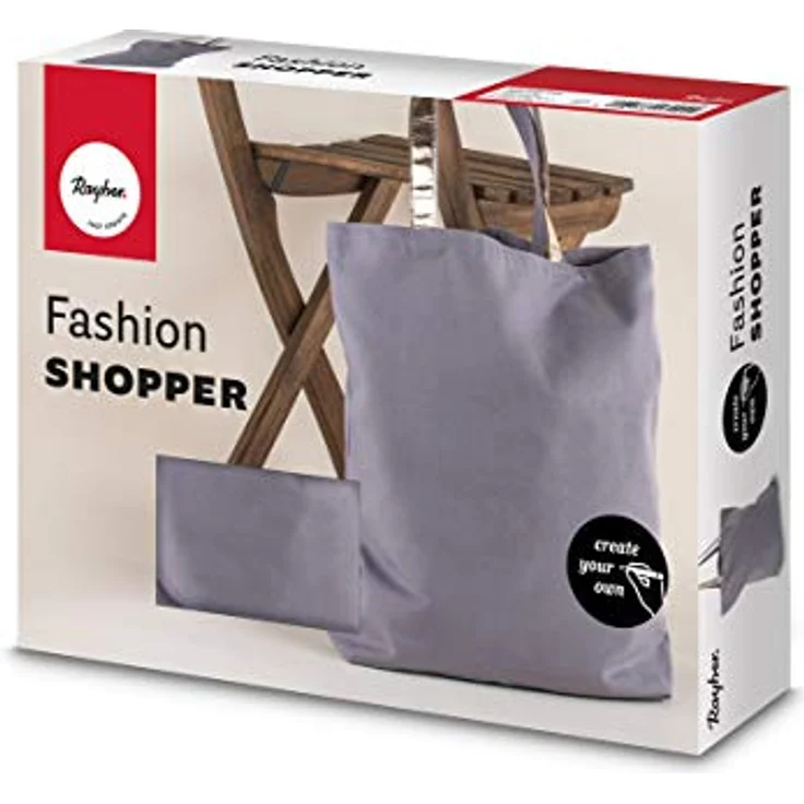 Rayher 53990564 Canvas Henkeltasche, grau, Schultertasche mit goldfarbenem Kunstlederbesatz, 46 x 46 x 11 cm, waschbar, unbedruckt, ideal für Freizeit und Shopping – Bild 2
