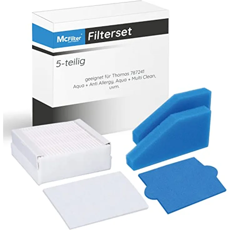 McFilter | 5-teiliges Filter-Set geeignet für Pet&Family, Allergy&Family, Multi Clean X8 Parquet, Multi Clean X10 Parq, X7, Thomas Aqua+ Staubsauger alternativ Thomas Filterset 99 (Teile-Nr. 787241)