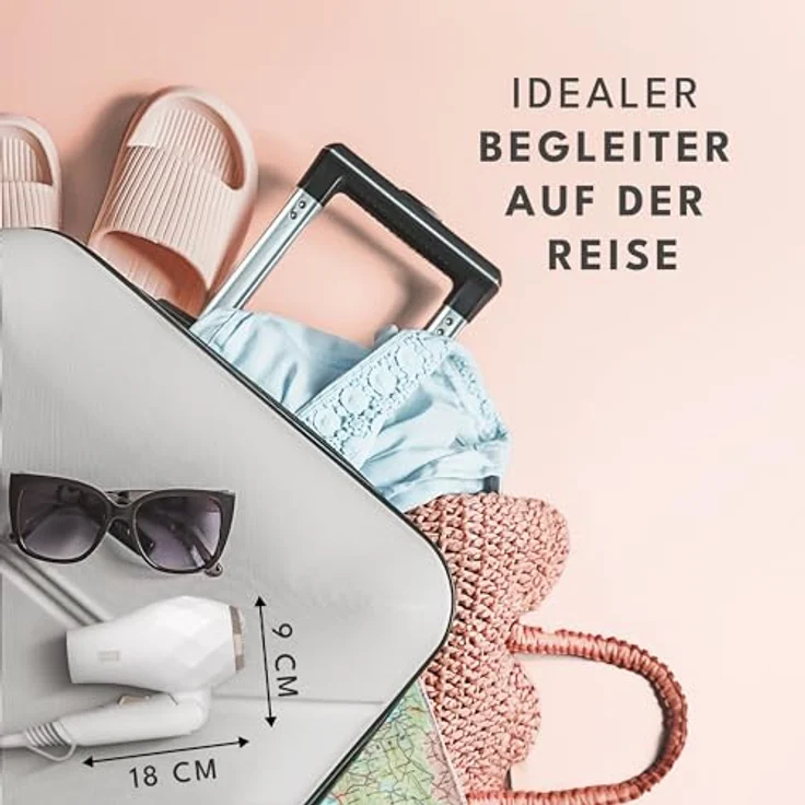 LEBENLANG Reisefön klappbar klein - Duale Spannung & Inkl. Reisetasche mit Stylingdüse - Weiß Gold - Eco Power 1000W - Leicht & Kompakt - 2 Leistungsstufen - Haartrockner für Reisen und Zuhause – Bild 4
